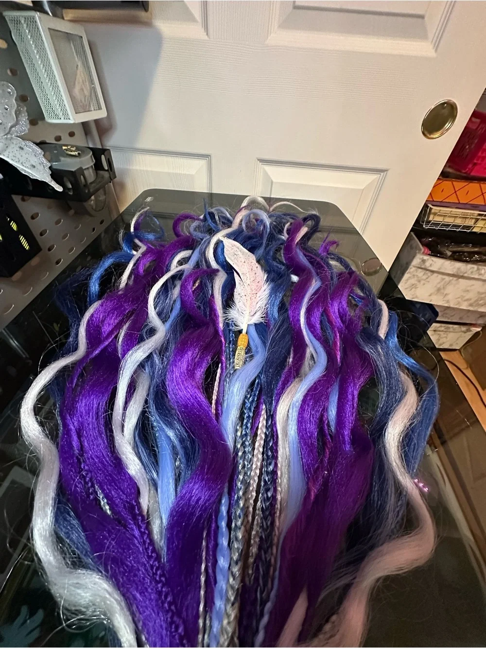 Synthetic Purple & Blue Hair Extensions with White Accents